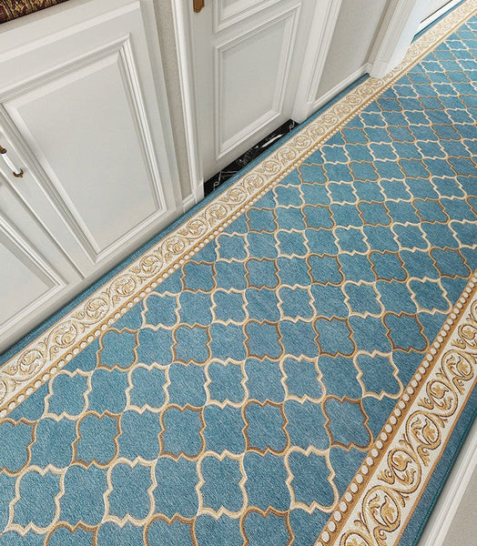 Entryway Runner Rugs, Easy Care Entrance Hallway Runners, Modern Extra Long Hallway Runners, Long Narrow Runner Rugs, Washable Kitchen Runner Rugs, Blue Hallway Runners-Silvia Home Craft