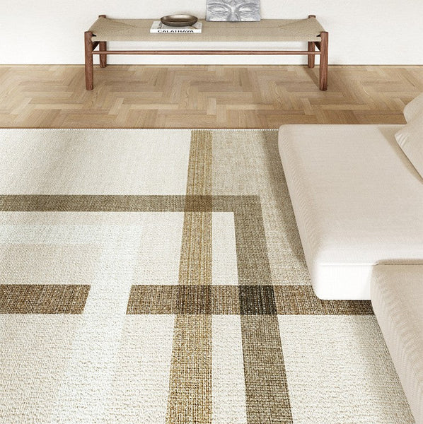 Geometric Beige Modern Rugs for Bedroom, Large Modern Rug Placement Ideas for Living Room, Contemporary Modern Rugs for Interior Design-Silvia Home Craft
