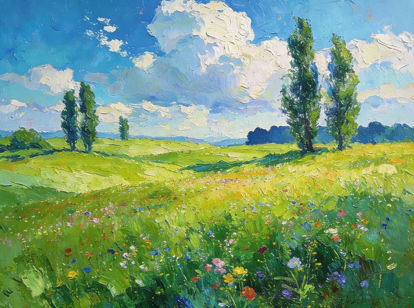Original Landscape Paintings, Sunlit Wildflower Meadow, Small Canvas Wall Art Paintings, Buy Original Artwork Online, Hand Painted Canvas Art-Silvia Home Craft