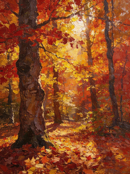 Small Paintings On Canvas, Golden Autumn Forest, Path Amidst Falling Leaves, Hand Painted Canvas Art, Landscape Oil Paintings, Original Artwork Small Paintings on Wall-Silvia Home Craft