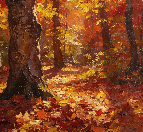 Small Paintings On Canvas, Golden Autumn Forest, Path Amidst Falling Leaves, Hand Painted Canvas Art, Landscape Oil Paintings, Original Artwork Small Paintings on Wall-Silvia Home Craft