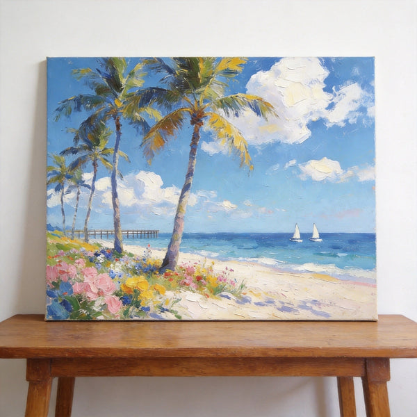 Original Landscape Paintings, Seashore Palm Tree Paintings, Buy Original Oil Paintings Online, Small Canvas Wall Art Paintings, Hand Painted Canvas Art-Silvia Home Craft