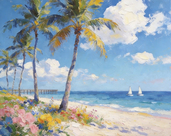 Original Landscape Paintings, Seashore Palm Tree Paintings, Buy Original Oil Paintings Online, Small Canvas Wall Art Paintings, Hand Painted Canvas Art-Silvia Home Craft