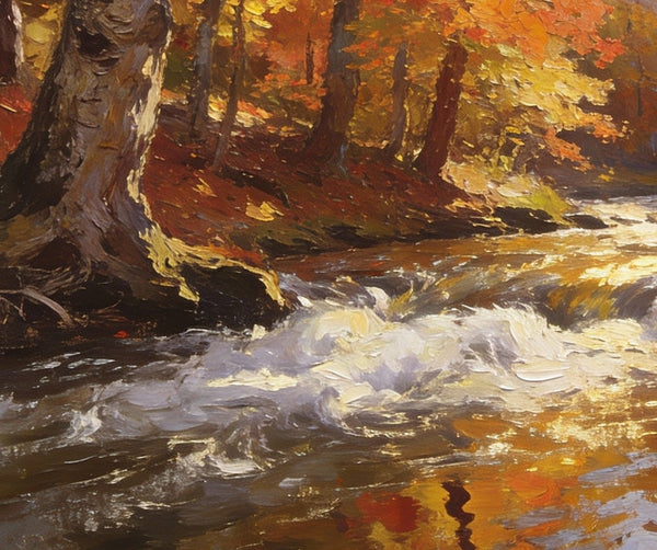 Small Oil Paintings on Canvas, An Autumn Brook through the Deep Woods, Hand Painted Canvas Art, Heavy Texture Artwork, Original Oil Paintings, Small Landscape Paintings-Silvia Home Craft