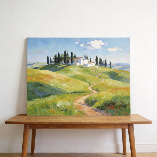 Summer Breeze Over the Tuscan Homestead, Buy Original Oil Paintings Online, Original Landscape Paintings, Small Canvas Wall Art Paintings, Hand Painted Canvas Art-Silvia Home Craft