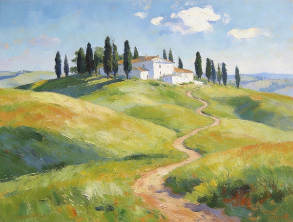 Summer Breeze Over the Tuscan Homestead, Buy Original Oil Paintings Online, Original Landscape Paintings, Small Canvas Wall Art Paintings, Hand Painted Canvas Art-Silvia Home Craft