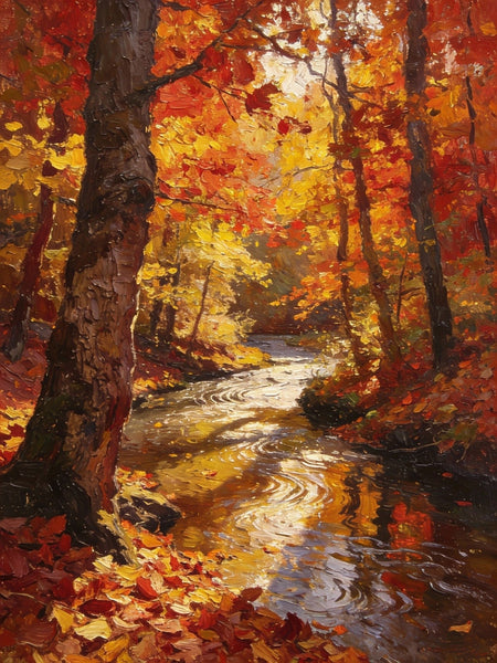 Original Artwork Small Paintings, A Brook through the Autumn Woods, Heavy Texture Wall Art Paintings, On Canvas Small Paintings, Hand Painted Canvas Art-Silvia Home Craft