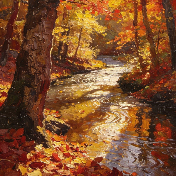 Original Artwork Small Paintings, A Brook through the Autumn Woods, Heavy Texture Wall Art Paintings, On Canvas Small Paintings, Hand Painted Canvas Art-Silvia Home Craft