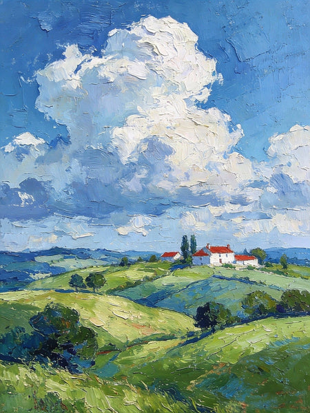Country Hillside Under an Open Sky, Landscape Canvas Paintings, Impasto Paintings, Original Small Paintings on Canvas, Small Oil Paintings, Hand Painted Canvas Art-Silvia Home Craft