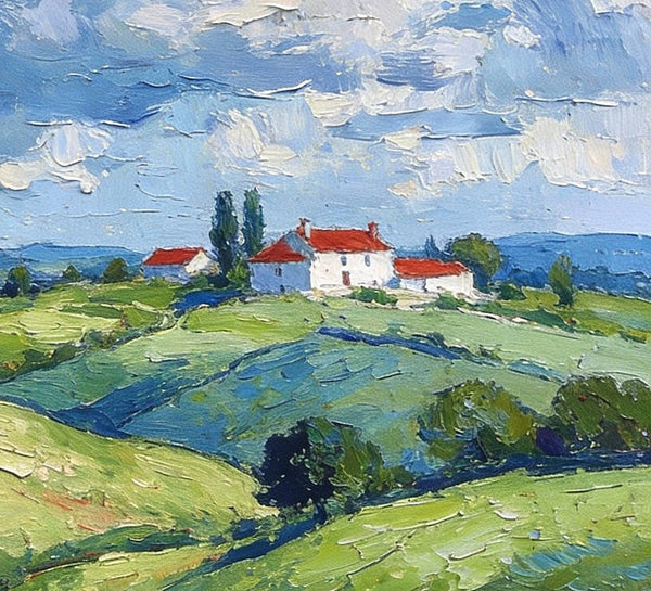 Country Hillside Under an Open Sky, Landscape Canvas Paintings, Impasto Paintings, Original Small Paintings on Canvas, Small Oil Paintings, Hand Painted Canvas Art-Silvia Home Craft