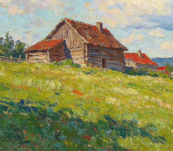 Cottages on the Green, Hand Painted Canvas Art, Small Landscape Paintings, Small Paintings on Canvas, Original Small Paintings on Canvas-Silvia Home Craft