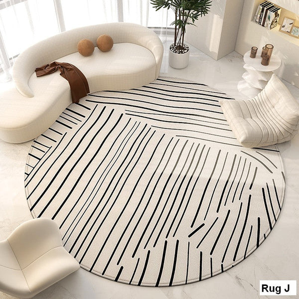 Living Room Contemporary Modern Rugs, Modern Area Rugs for Bedroom, Geometric Round Rugs for Dining Room, Circular Modern Rugs under Chairs-Silvia Home Craft