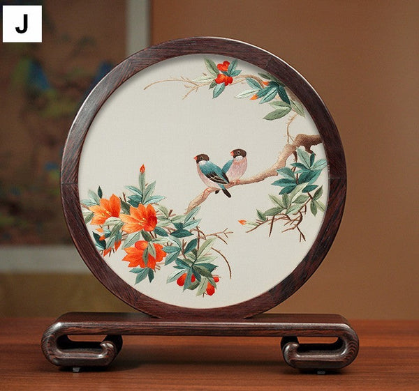 Flower and Bird Embroidery Ornaments, Unique Birthday Gift, Traditional Chinese Suzhou Silk Embroidered Ornament, Premium Souvenir, Exclusive Business Presents-Silvia Home Craft