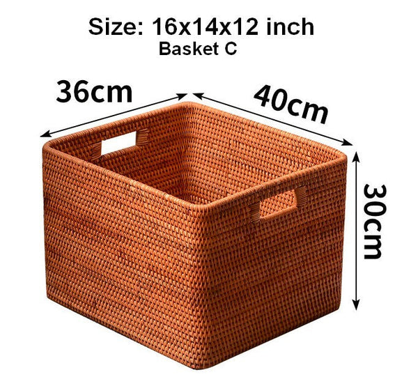 Extra Large Rectangular Storage Basket, Large Storage Baskets for Clothes, Woven Rattan Storage Basket for Shelves, Storage Baskets for Kitchen-Silvia Home Craft