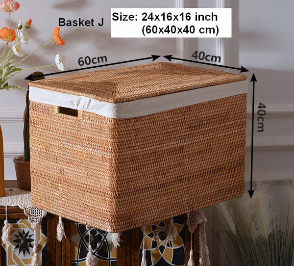 Square Storage Basket with Lid, Extra Large Storage Baskets for Clothes, Rattan Storage Basket for Shelves, Oversized Storage Baskets for Kitchen-Silvia Home Craft