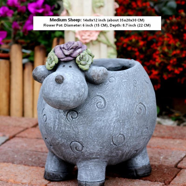Lovely Sheep Statue for Garden, Sheep Flower Pot, Animal Statue for Garden Courtyard Ornament, Villa Outdoor Decor Gardening Ideas-Silvia Home Craft