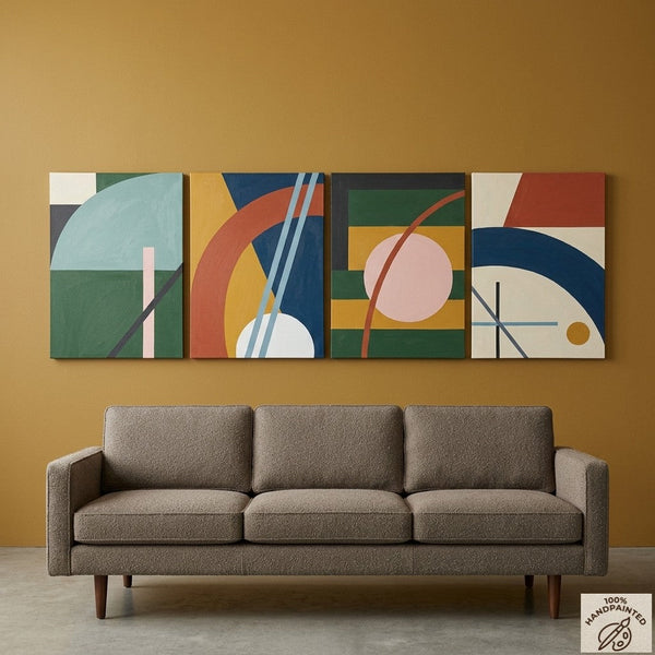 Contemporary Geometric Art, Large Absract Paintings for Modern Living Room, Multi Panel Group Artwork-Silvia Home Craft