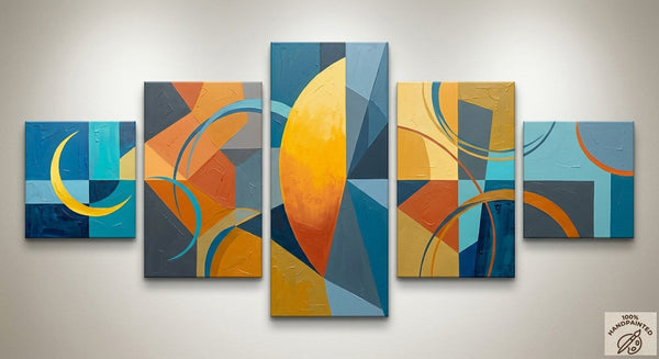 Original Modern Paintings, Geometric Contemporary Art, Abstract Acrylic Paintings, Hand Painted Canvas Art-Silvia Home Craft