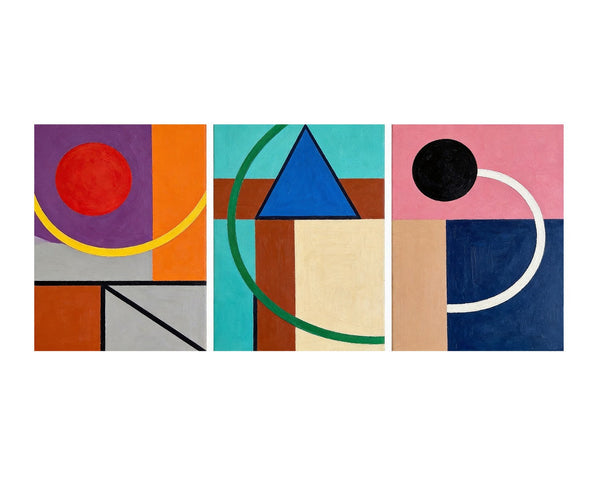 Abstract Geometric Contemporary Artwork, Modern Paintings for Mid Century Living Room, Multi Panel Canvas Art-Silvia Home Craft