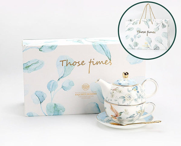 Stackable Teapot and Cup Set, Ceramic Tea Pot with Integrated Cup, Porcelain Teapot with Matching Cup and Saucer in Gift Box, Mother-and-Baby Teapot with Matching Saucer-Silvia Home Craft