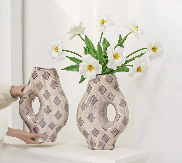 Porcelain Flower Vases, Flower Vases on Table, Contemporary Vases for Modern Home Decor, Ceramic Bouquet Vases, Dining Table Centerpiece-Silvia Home Craft