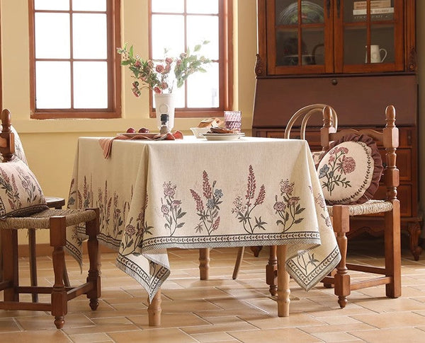 Beautiful Rectangle Tablecloth for Dining Table, Extra Large Modern Tablecloth, Spring Flower Rustic Table Cover, Square Linen Tablecloth for Coffee Table-Silvia Home Craft