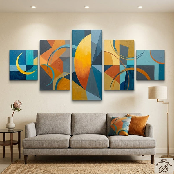 Original Modern Paintings, Geometric Contemporary Art, Abstract Acrylic Paintings, Hand Painted Canvas Art-Silvia Home Craft