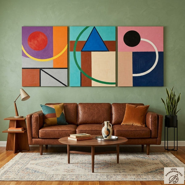 Abstract Geometric Contemporary Artwork, Modern Paintings for Mid Century Living Room, Multi Panel Canvas Art-Silvia Home Craft