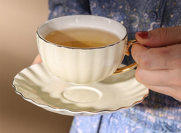 French Style Tea Cup and Saucer in Gift Box as Birthday Gift, Elegant Macaroon Ceramic Coffee Cups, Porcelain Tea Cup Saucer Set of 2 Cups, Beautiful British Tea Cups-Silvia Home Craft