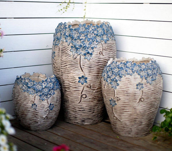 Extra Large Garden Flower Planters, Oversized Garden Flower Pot, Garden Ornaments, Large Resin Gardern Flower Planter, Modern Outdoor Garden Flower Pots-Silvia Home Craft