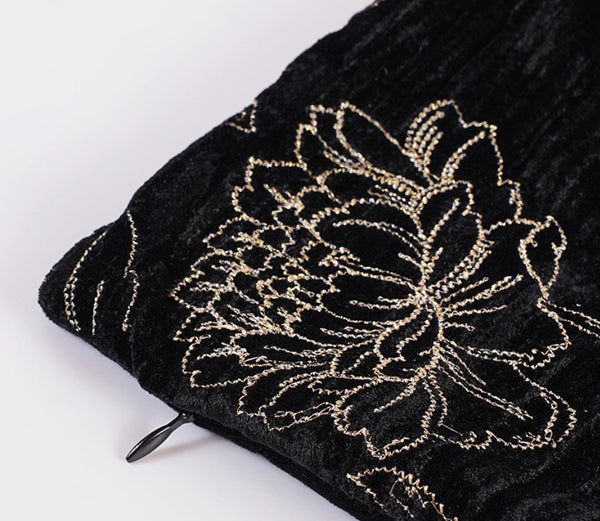 Contemporary Modern Sofa Pillows, Black Embroidery Flower Pattern Pillows for Couch, Decorative Throw Pillows for Bedroom, Large Modern Sofa Pillow for Dining Room-Silvia Home Craft