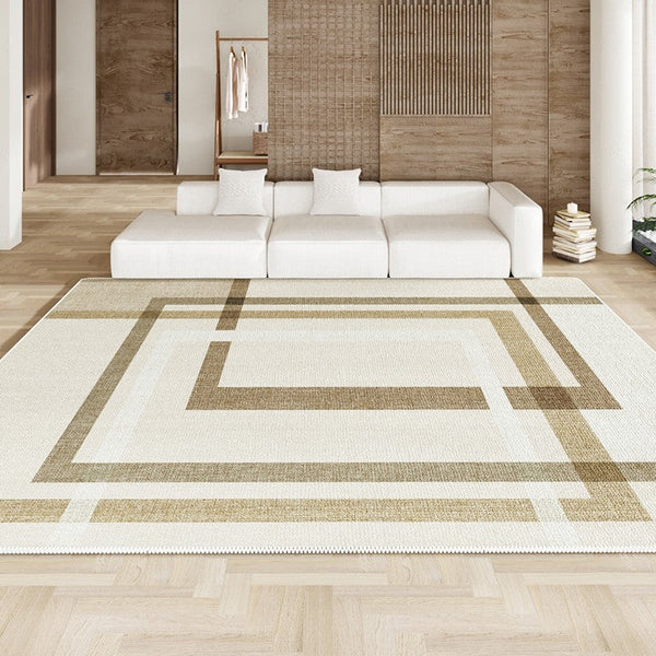 Geometric Beige Modern Rugs for Bedroom, Large Modern Rug Placement Ideas for Living Room, Contemporary Modern Rugs for Interior Design-Silvia Home Craft