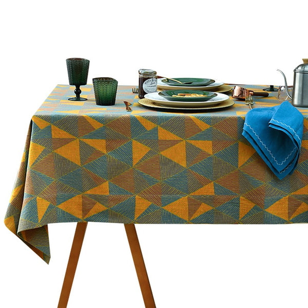 Cotton Triangle Pattern Tablecloth for Kitchen, Extra Large Rectangle Table Covers for Dining Room Table, Square Tablecloth for Coffee Table-Silvia Home Craft