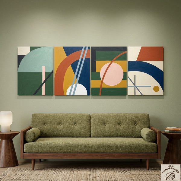 Contemporary Geometric Art, Large Absract Paintings for Modern Living Room, Multi Panel Group Artwork-Silvia Home Craft