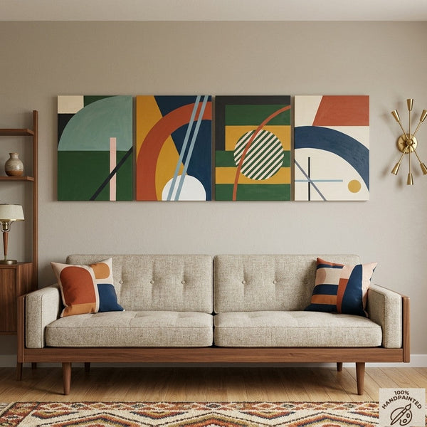 Contemporary Geometric Art, Large Absract Paintings for Modern Living Room, Multi Panel Group Artwork-Silvia Home Craft