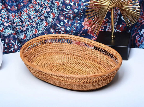 Rattan Storage Basket for Pantry, Round Storage Basket, Storage Baskets for Kitchen, Woven Storage Basket for Dining Room-Silvia Home Craft