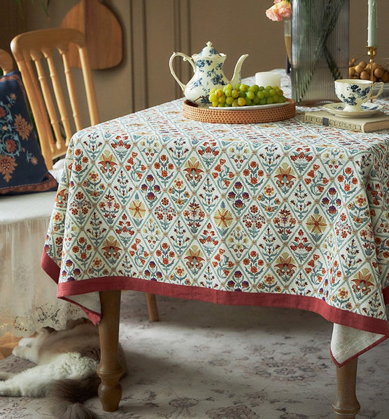 Large Rectangle Tablecloth for Home Decoration, Square Tablecloth for Round Table, Farmhouse Table Cloth Dining Room Table, Flower Pattern Tablecloth-Silvia Home Craft