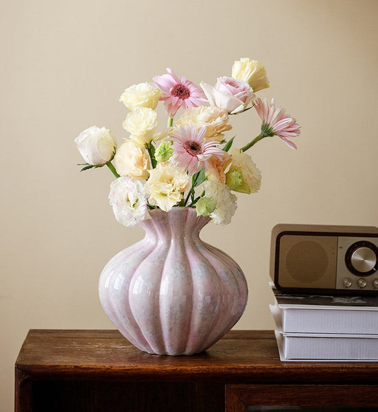 Modern Flower Vase Centerpiece on Table, Handmade Water Holding Flower Vases, Porcelain Flower Vases, Ceramic Bouquet Vases-Silvia Home Craft