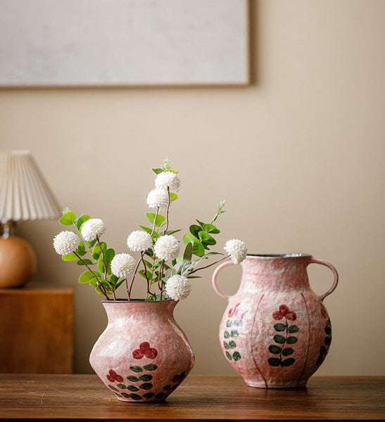 Handmade Water Holding Flower Vases, Rustic Pottery Flower Vases, Small Flower Vases on Table, Pink Bud Vases-Silvia Home Craft