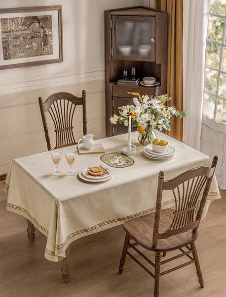 Cream Color Table Cover for Dining Room Table, French Style Tablecloth for Dining Table, Modern Rectangle Tablecloth for Oval Table-Silvia Home Craft