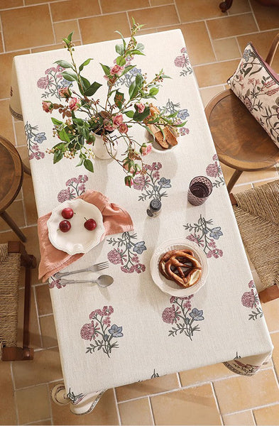 Rectangle Tablecloth for Dining Table, Beautiful Large Modern Tablecloth, Spring Flower Rustic Table Cover, Square Linen Tablecloth for Coffee Table-Silvia Home Craft