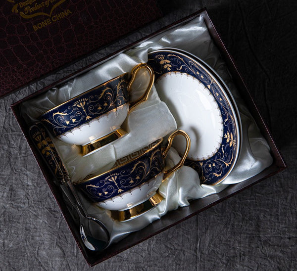 Porcelain Tea Cup Saucer Set, Unique Blue Tea Cup and Saucer in Gift Box, Royal Ceramic Cups, Elegant Ceramic Coffee Cups-Silvia Home Craft