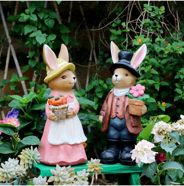 Garden Animal Sculpture Rabbit Statues, Garden Decor Ideas, Animal Statue for Garden Ornament, Villa Courtyard Decor, Outdoor Garden Decoration-Silvia Home Craft
