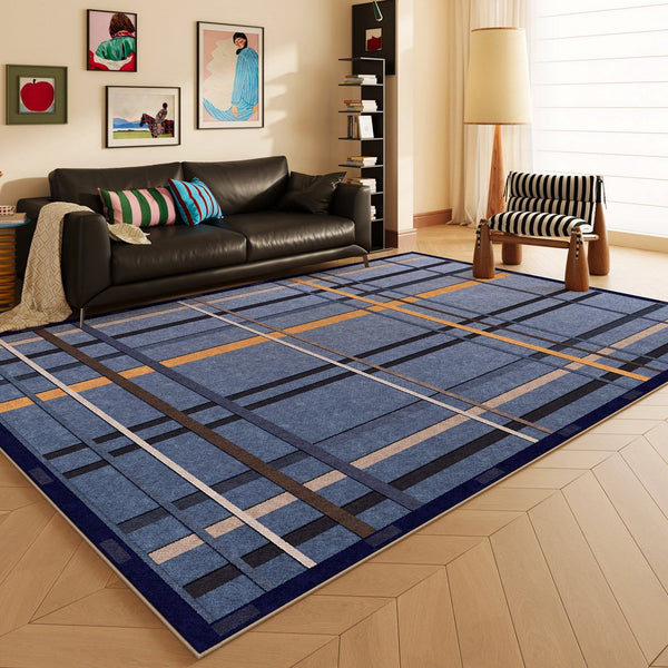 Living Room Rug Ideas, Mid Century Modern Rugs, Bedroom Modern Floor Carpet, Blue Modern Rug Designs, Contemporary Modern Rugs for Dining Room-Silvia Home Craft