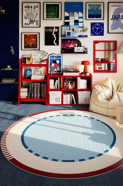 Circular Modern Rugs for Apartment, Modern Rugs for Dining Room, Abstract Contemporary Round Rugs for Dining Room, Geometric Modern Rug Ideas for Living Room-Silvia Home Craft