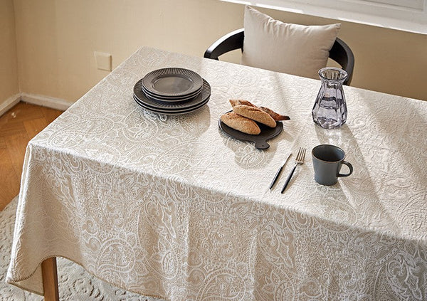 Simple Modern Rectangle Tablecloth for Dining Room Table, Cotton and Linen Flower Pattern Table Covers for Round Table, Square Tablecloth for Kitchen-Silvia Home Craft