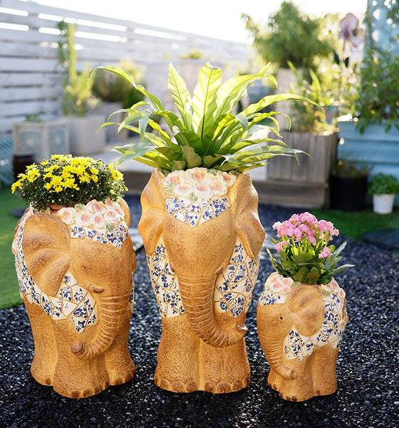 Modern Outdoor Garden Flower Pots, Oversized Garden Flower Pot, Extra Large Elephant Garden Flowerpots, Animal Statue for Garden Ornaments, Large Resin Statue for Garden-Silvia Home Craft