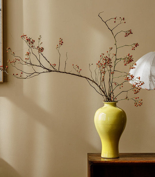 Porcelain Flower Vases, Handmade Water Holding Flower Vase, Yellow Flower Vases on Table, Ceramic Bud Vases-Silvia Home Craft