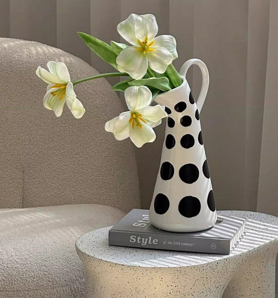 Ceramic Bud Vases, Small Flower Vases on Table, Black and White Polka Dot Flower Vase, Modern Porcelain Flower Vases, Handmade Water Holding Flower Vases-Silvia Home Craft
