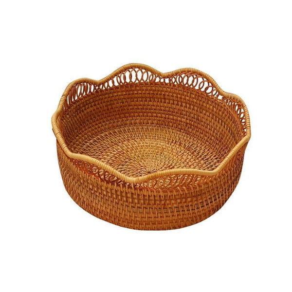 Round Storage Basket, Rattan Storage Basket for Shelves, Kitchen Storage Baskets, Woven Storage Baskets for Dining Room-Silvia Home Craft